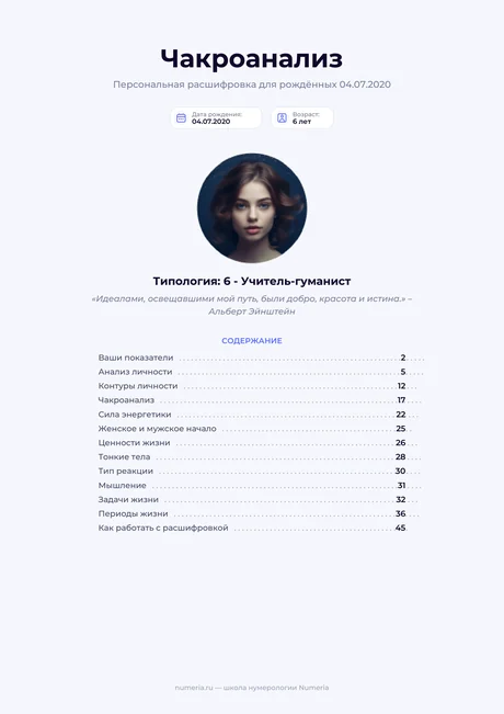 Обложка и оглавление расшифровки чакроанализа
