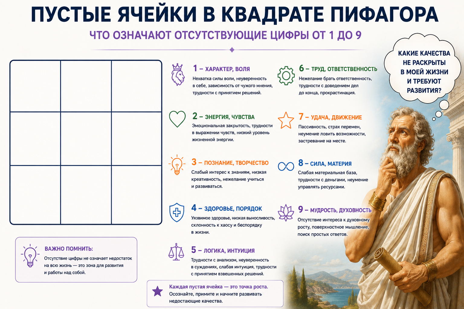 Пустые ячейки в квадрате пифагора